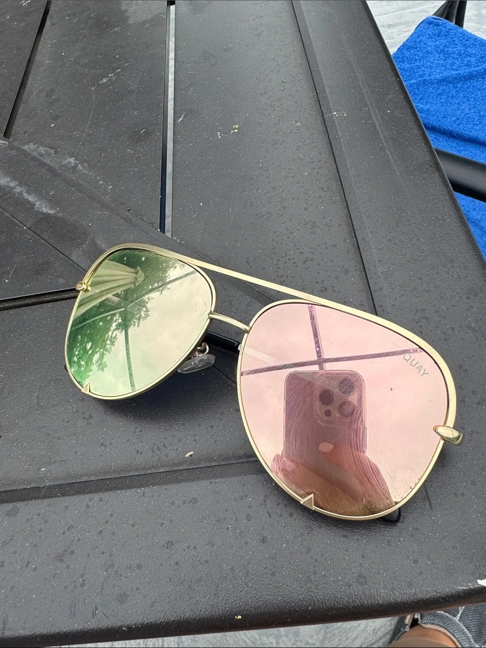 Quay Australia Two-Tone Aviator Sunglasses in Green & Pink